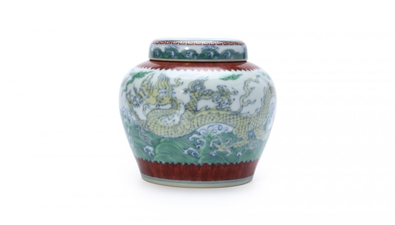 無名斗彩海水龙纹天字罐