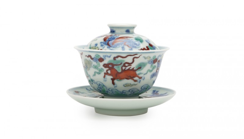 無名斗彩海水异兽纹三才盖碗