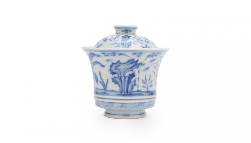 無名青花怪石花卉纹小盖碗